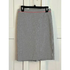 J CREW  NO 2 PENCIL SKIRT seersucker striped with neon edge size 0